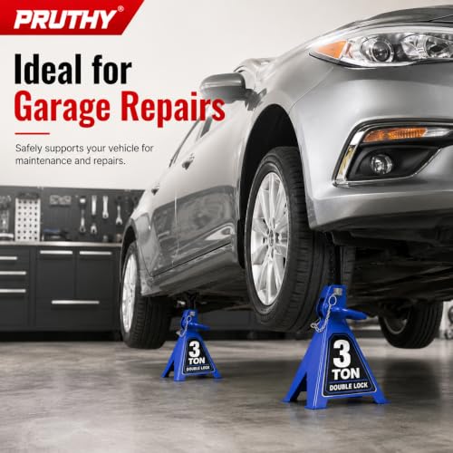 Jack Stands with Double Locking and Large Foot Base for Lifting SUVS Trailer Jack, Heavy Duty Steel Car Jack Stand, 3 Ton (6,600 lb) Capacity, Blue 1 Pair - color: Blue