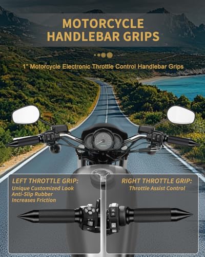 Motorcycle Hand Grips 1 Inch Handlebar Grips Electronic Throttle Compatible with Harley Davidson Touring Softail Road Street Glide Road King 2008-2024 - color: black