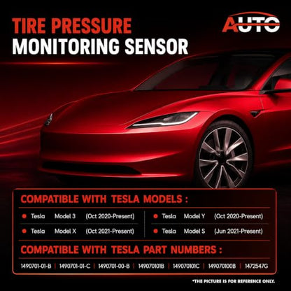 1490701-01-C Tire Pressure Monitor Sensors BLE Bluetooth TPMS Sensor Replacement for Tesla Model 3 ModelY Models ModelX 2020-2024 (4, Black)