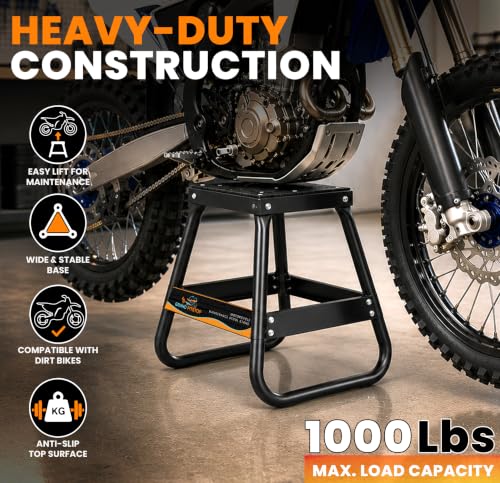 GRAND PITSTOP Heavy Duty Motorcycle Stand - Universal Dirt Bike Maintenance Stand, Powder Coated Steel, Non-Slip Off-Road MX Stand (Black) - color: Black