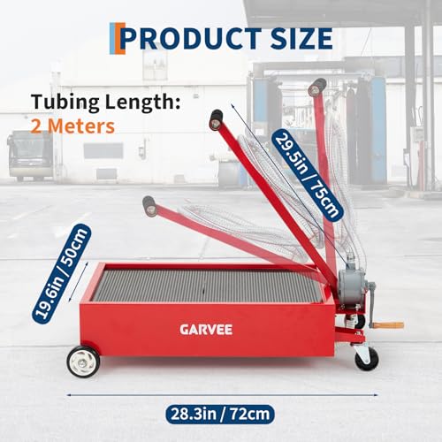 GarveeTech Oil Drain Pan 15 Gallon Oil Drain Tank,57L Low Profile Oil Drain Pan,Oil Catch Pans for Changing Oil,Foldable Hand, with Pump, Hose, Swivel Casters for Car, SUV, Trucks Oil Draining Red