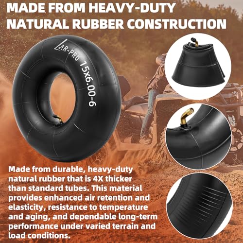AR-PRO (2-Pack) 15x6.00-6" Inner Tubes with TR87 Bent Valve Stem – Replacement Heavy-Duty Tire Tubes for Lawn Mowers, Tractors, Wheelbarrows, Go-Karts, ATVs, Garden Utility Equipment - size: 15x6.00-6,TR-87