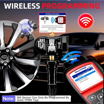 Autel TPMS Sensors, 2in1 MX-Sensor 315Mhz/433Mhz Tire Pressure Sensor,OE-Level Programmable & Cloneable Wireless TPMS Sensor, by Compatible with TS408 508 608 MS906TS MS906PRO-TS (Rubber Stem 4pcs)