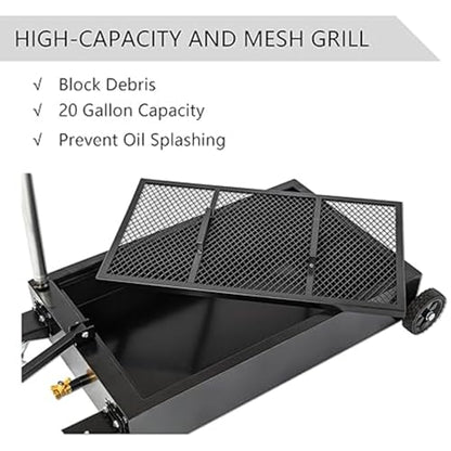 25 Gallon Low Profile Oil Drain Pan, Rolling Tank with Manual Pump, Black - color: Black, size: 25 gallon
