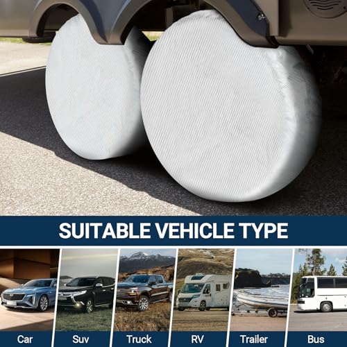 Season Guard 4Pack Carbon Fiber Tire Cover, Fit Truck SUV RV Trailer Camper - color: Silver, size: Size 1:fit 24-26.5 inch tire diameters