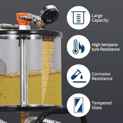 Garvee 20 Gallon Waste Oil Drain Tank, Air Operated Portable Oil Drainer with Adjustable Funnel, Fluid Fuel Transfer Drainage with Wheels, Oil Change Container for Automotive Workshops - size: 20 Gallon - Measuring Cup - Red