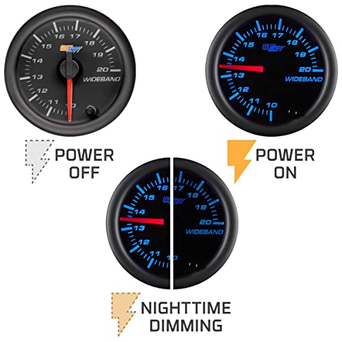 GlowShift Black 7 Color Analog Wideband Air Fuel Gauge Kit, 2-1/16" 52mm
