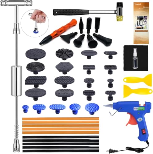 Manelord 46PCS Dent Puller- Car Dent Repair kit with Slide Hammer T-bar Dent Puller for Car Body Hail Dent Removal Dent Remover Automobile Body Repair