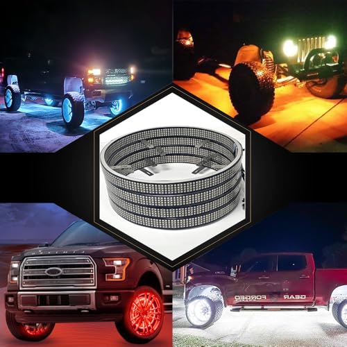 17" RGBW Wheel Light Pro Series with Brake Sync and White Ground Illumination, IP68 Waterproof Smart Rim Light Kit, Reinforced Frame, High Density 5199pcs 5050 SMD LEDs for Trucks, Off-Road Vehicles. - size: 17" RGBW Pro Max