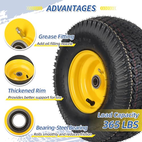 GICOOL (2 Pack) 15x6.00-6 Tubeless Tire and Wheel, 3" Offset Hub, 3/4" Bearing, 4 Ply, 15x6-6 Replacement Riding Lawn Mower Front Tires, Compatible with 100 and 300 Series John Deere Riding Mowers - size: 15x6.00-6 Tubeless