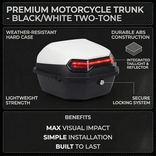 Japard Motorcycle Top Case 42L Daily Rear Tail Box Trunk, Lockable Storage Carrier, Waterproof Universal Mounting for Helmet Luggage (Off White) - color: Off White