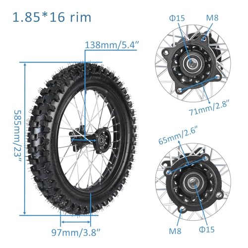 16" Rear Wheel Assembly – 90/100-16 Knobby Tire, 1.85x16 Rim, 15mm/12mm Bearings, Tube, for Pit Bike, Dirt Bike, Motocross, SSR, Taotao, Apollo Z20 Max, 125cc-250cc (Rear) - size: Rear