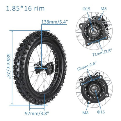 16" Rear Wheel Assembly – 90/100-16 Knobby Tire, 1.85x16 Rim, 15mm/12mm Bearings, Tube, for Pit Bike, Dirt Bike, Motocross, SSR, Taotao, Apollo Z20 Max, 125cc-250cc (Rear) - size: Rear