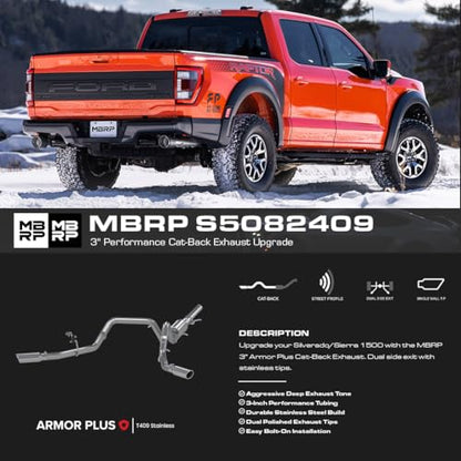 MBRP S5082409 3" Cat Back, Dual Split Side Exhaust System (T409)