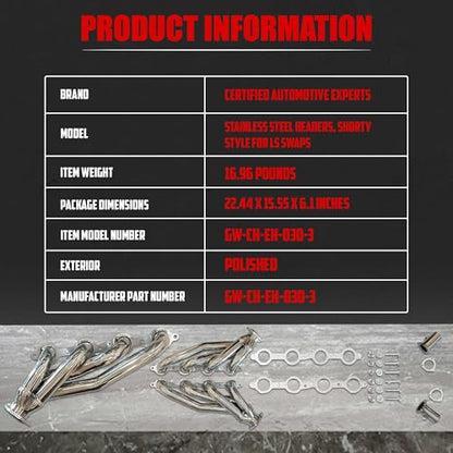 Stainless Steel Headers, Shorty Style for LS Swaps, Universal for Swaps Only, Not Designed to Fit Any Vehicle that came from Factory with an LS Style Engine
