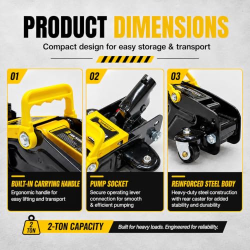 2 Ton Low Profile Hydraulic Floor Jack, Single Piston Heavy Duty Steel Car Jack, 4000LBS, Lift Range 5.7" to 10.8", for Sedan, SUV, MPV and Standard Pickup, Garage Tire Repair - size: 2T