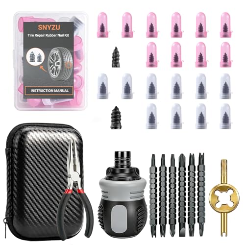29PCS Tire Repair Rubber Nail Kit, Premium Spiral Screw-in Tire Plugs with 2 Sizes, Tire Repair Kit Emergency Roadside Flat Tire Fix Tool for Car Truck Motorcycle Tractor ATV SUV - size: 29 PCS + Screwdriver