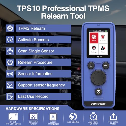 OBDResource TPMS Relearn Tool for Auto Tire Pressure Monitor System Sensor Activation TPMS Reset Tool TPS10 for Buick, for Ford, for Jeep, for Dodge Series Vehicles/Most GM Series Vehicles