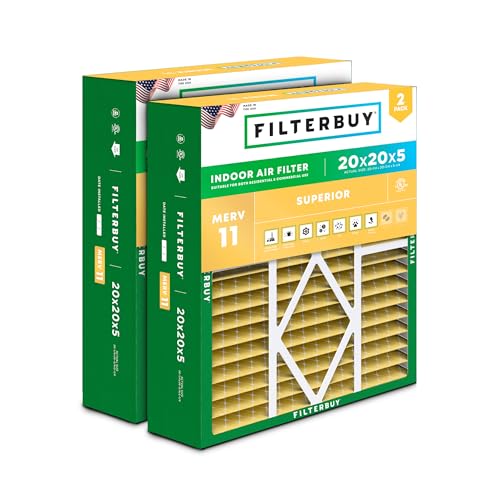 Filterbuy 20x20x5 Air Filter MERV 11 Pet & Allergy Defense (2-Pack) - size: 20x20x5 (Actual: 20.25 x 20.75 x 5.25)