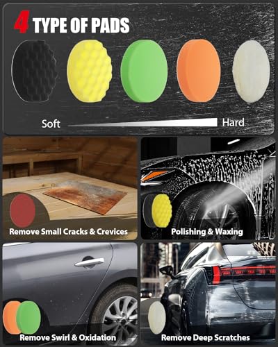 AVID POWER Car Rotary Buffer Polisher Waxer 1200W, 6 Speeds, Polishing Pads - color: Light Red