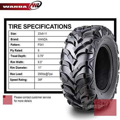 WANDA 2 ATV Mud Tires 23x8-11 23x8x11 6-Ply Solid Lug Mud Tire 20mm Tread - size: 23X8-11