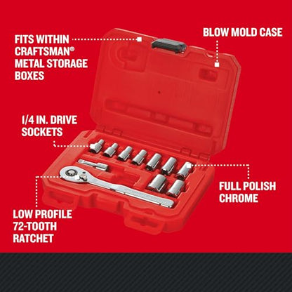 CRAFTSMAN Mechanics Tool Set, SAE, 1/4 Inch Drive, 11 Piece, 90-Tooth (CMMT34870) - size: 1/4 in (Pack of 1)