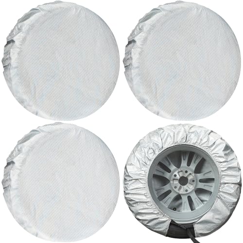 Season Guard 4Pack Carbon Fiber Tire Cover, Fit Truck SUV RV Trailer Camper - color: Silver, size: Size 1:fit 24-26.5 inch tire diameters