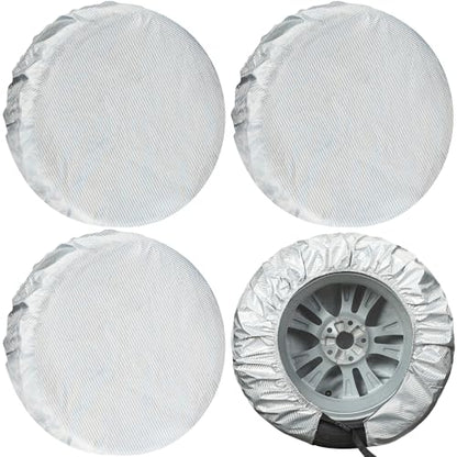 Season Guard 4Pack Carbon Fiber Tire Cover, Fit Truck SUV RV Trailer Camper - color: Silver, size: Size 1:fit 24-26.5 inch tire diameters