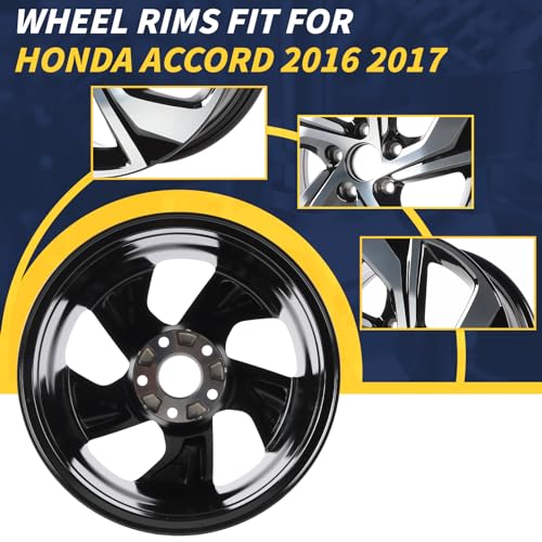 New Single 16x7 Inch 16 Inch 16" Aluminum Alloy Wheel Rim Fits For 2016 2017 Honda Accord, OE Direct Fit Replacement Rim, Machined Black, 64078