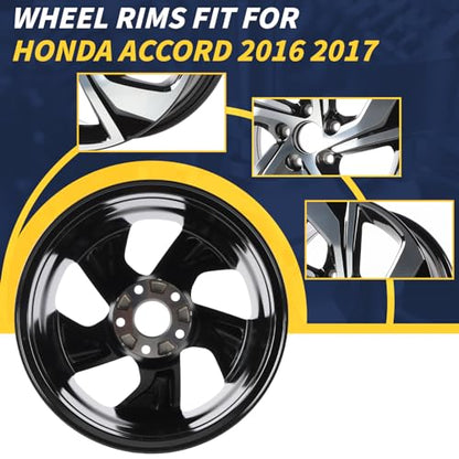 New Single 16x7 Inch 16 Inch 16" Aluminum Alloy Wheel Rim Fits For 2016 2017 Honda Accord, OE Direct Fit Replacement Rim, Machined Black, 64078