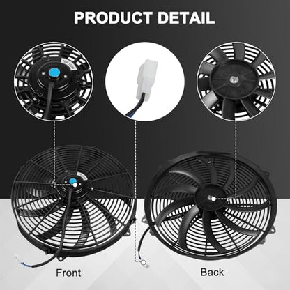 JDMSPEED New Universal Slim 16" Inch 12V Pull 1500 CFM Radiator Cooling Fan with Mounting Black - color: Black, size: 16 Inch
