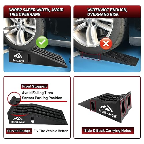 ROBLOCK Heavy Duty Low Profile Car Ramps for Oil Changes, Portable Car Ramps for Low Cars High Lift and Jack Support, Vehicle Ramps for Garage, 35.63''x12''x8.07'', G.V.W 13000 LBS, 2 PCS
