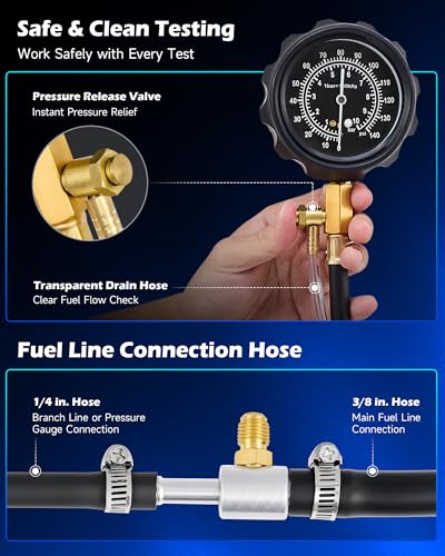 OMT Fuel Injection Pressure Tester Kit With 140 PSI Gauge, Quick Fittings