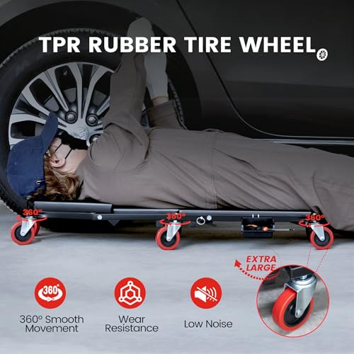 KROAK Creeper, 40 Inches 2 in 1 Z Creeper Seat 330 lbs Capacity Garage Chair Adjustable Rolling Folding Car Creeper with 6 pcs Wheels,Lay Down or Sit for Garage, Shop, Auto Repair Black - size: 40" 2 in 1