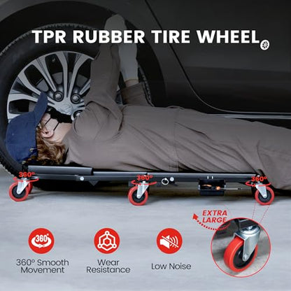 KROAK Creeper, 40 Inches 2 in 1 Z Creeper Seat 330 lbs Capacity Garage Chair Adjustable Rolling Folding Car Creeper with 6 pcs Wheels,Lay Down or Sit for Garage, Shop, Auto Repair Black - size: 40" 2 in 1