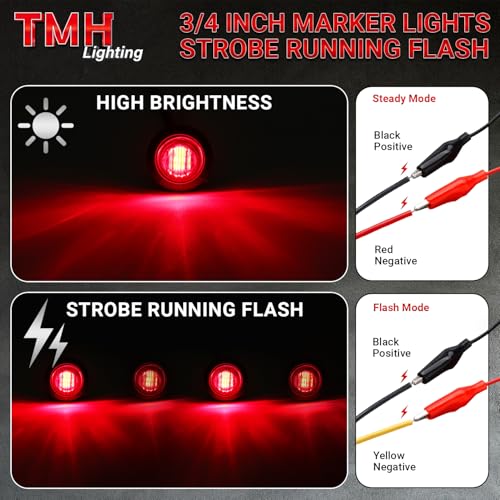 TMH 10 Pcs Strobe + Marker Lights 3/4 Inch Red LED Mini Round Bullet Light, Dual Function Steady & Flash 12V DC Flush Mount with Grommet for Truck, Trailer, RV, ATV, Van - color: Red 10 Pcs, size: Pack of 10
