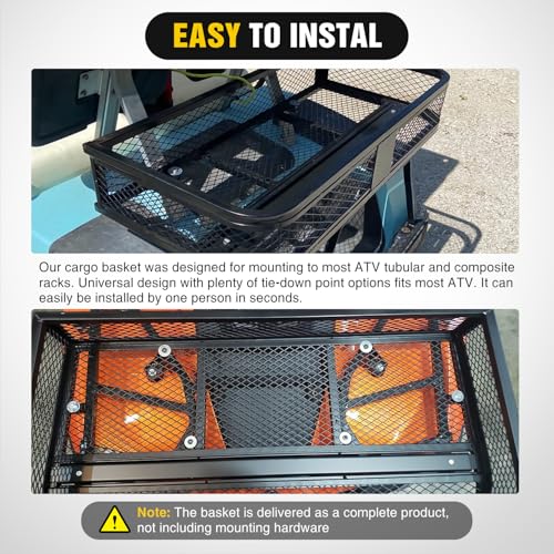 Nilight ATV Front Cargo Basket, 17" W x 36" L x 6.3" H Racks and Baskets with Steel Mesh Frame, Heavy Duty ATV Storage Cargo Box Attachments for Luggage Carrier - color: ATV Front Cargo Basket