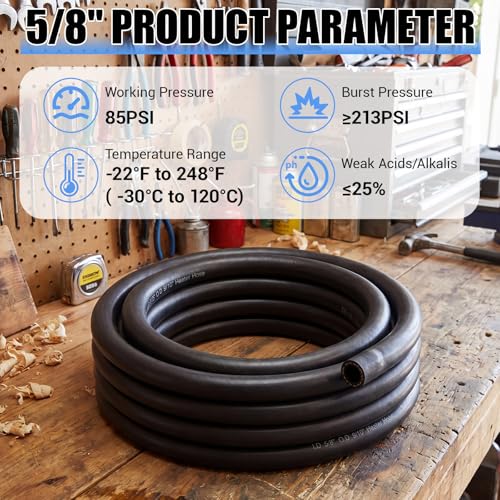Outus 5/8", 25ft EPDM Heater Hose, 85PSI Black Coolant Hose Automotive - size: 5/8", 25FT