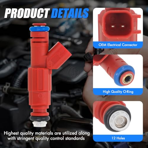 Sorghum Fuel Injectors Set of 6 Compatible with Jeep Grand Cherokee Wrangler TJ 1999-2004 Cherokee Liberty Ford Focus 2003-2007 Escape Mustang Replace# 0280156161 FJ462 - color: 280156161(Red)