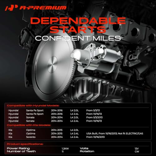 A-Premium Starter Motor, 12V 1.2KW 11 Teeth CW, Compatible with Hyundai