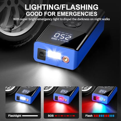 Jump Starter with Air Compressor, 8000A 180PSI, Portable Car Battery Jump Starter (All Gas/12L Diesel) 12V Automobile Jump Box Pack Chargers with Jumper Cables, 4-Mode LED Lights - color: blue