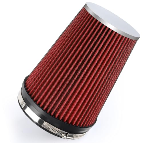 6" 152mm Cold Air Intake Filter Clamp-On Cone Filter Red - color: Red, size: 9 inches Tall
