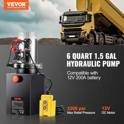 VEVOR 6 Quart Hydraulic Power Unit DC12V 1.6KW Double Acting Hydraulic Pump - size: 6 Quart, style: Double Acting
