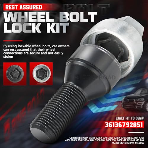 Lockable Wheel Bolt Rim Locks M14 X 1.25 Compatible with BMW 228i 328d 328i 335i 428i 435i 528i 535d 535i 650i X1 X2 X3 X4 X5 X6 X7 Z4 M2 M3 M4 (Replaces 36136792851)