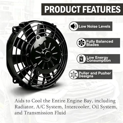 8 Inch Reversible Radiator Cool Fan, Upgraded Push & Pull Slim Electric Cooling Fan 12V 80W, Universal Fit for Car/Truck/SUV (Black w/Mount) - size: 8 INCH