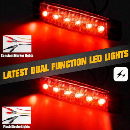 BJZ 3.8" Strobe+Steady Marker Lights Strip Dual Function Red Trailer LED Side Clearance Tail Griller Flash Lights 12V Brake Stop Turn Warning Waterproof Light for Trailer Truck Van RV ATV Bus, 10Pcs - color: Red, 10Pcs