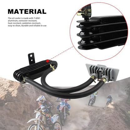Motorcycle Oil Cooler,GY6 4 Row Oil Cooling Radiator Engine Kit with Oil Pipe Edge Cover for Dirt Pit Bike 125cc Motocross Engine Cooling