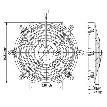 10" inch Electric Cooling Radiator Fan Assembly Reversible Push or Pull Universal Slim 12V Mounting Kit Black - style: 10" Curved