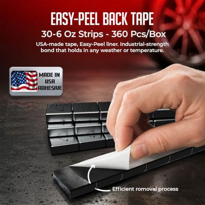 Wheel Accessories Parts 1/2 Oz. 0.50 Oz. Black Low Profile Stick-On Adhesive EasyPeel Tape Wheel Balancing Weights 1.70 kgs 3.75 lb Box US Made Tape 120 Pcs per Box - size: 120 Pcs Black, style: 1/2 Oz Segment