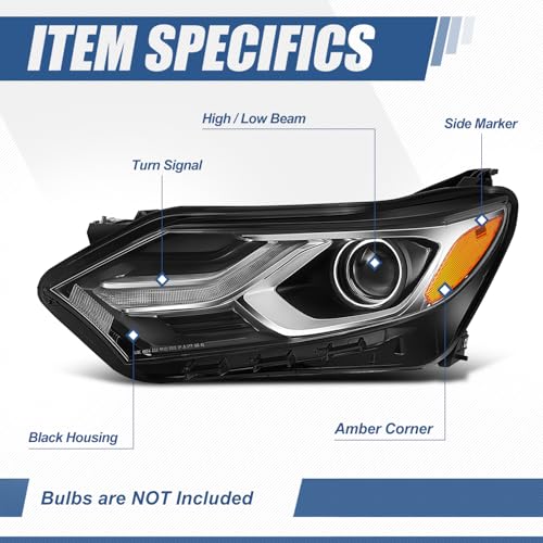 Auto Dynasty Headlights Assembly Compatible with 2018 2019 2020 2021 Chevy Equinox, Driver Left Side Halogen Headlamp Replacement, GM2502469, SAE/DOT Approved, Black Housing Amber Corner - color: Left Black / Amber